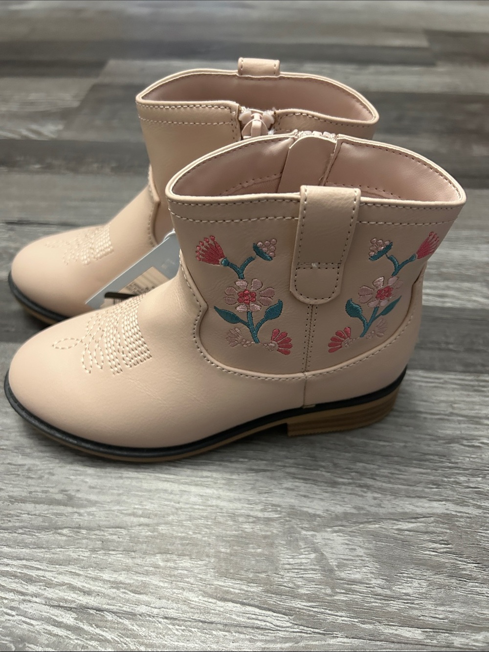 Cat & Jack Cream Pink Floral Embroidered Girls' Western Boots - Picture 3 of 5